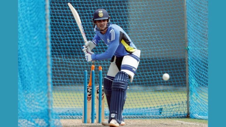 Shubman-Gill-during-a-practice-session-ahead-of-the-3rd-ODI-against-Sri-Lanka